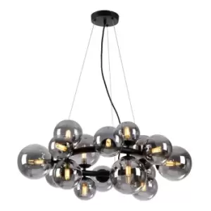 image of Luminosa Marshall Circular Ceiling Pendant, 16 Light G9, Satin Black, Smoke Plated Glass