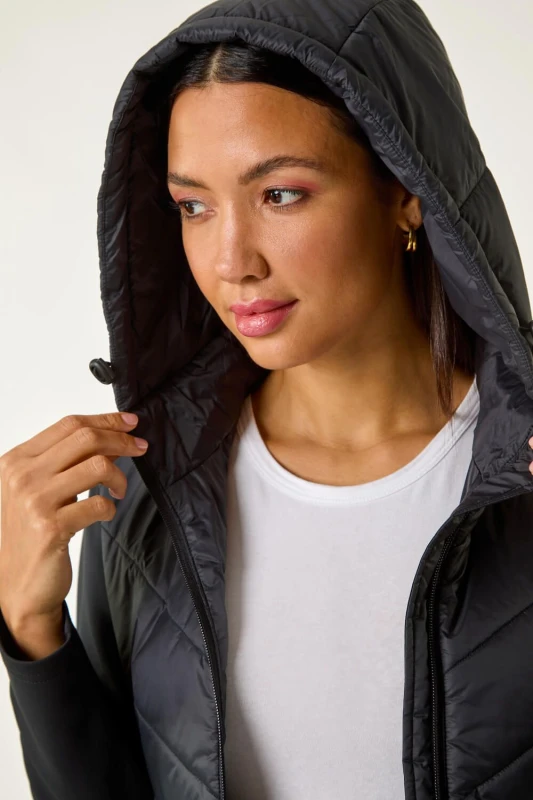 Image of Roman Womens Contrast Hooded Padded Jacket in Black Size: 12 Black Female 12