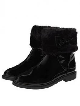 image of Monsoon Girls Patent Faux Fur Bow Boots - Black