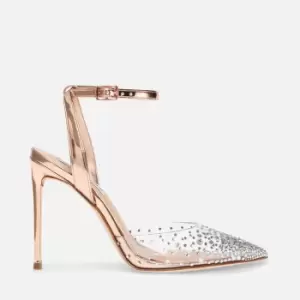 image of Steve Madden Revert Embellished Faux Leather and PVC Heeled Sandals - UK 6