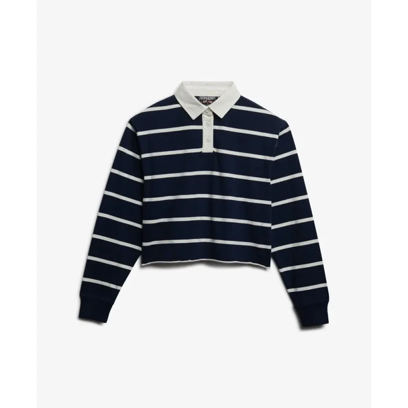 Image of Superdry Womens long-sleeved polo shirt Superdry Athletic Essentials Stripe Bleu Female M