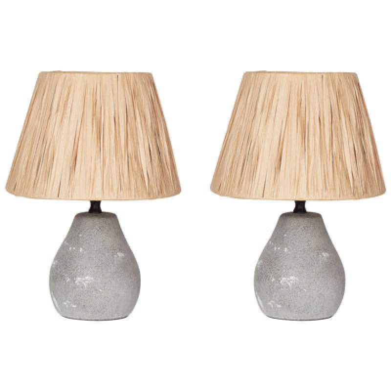 Image of Beliani Set Of 2 Table Lamps Arwadito Ceramic Grey