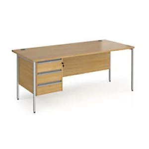 image of Dams International Straight Desk with Oak Coloured MFC Top and Silver H-Frame Legs and 3 Lockable Drawer Pedestal Contract 25 1800 x 800 x 725mm