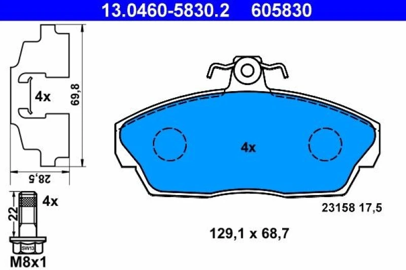 Image of ATE 13.0460-5830.2 Brake pad set excl. wear warning contact, with accessories, with brake caliper screws Brake Pad Set,disc brake (402)