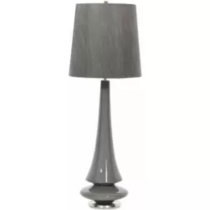 image of Loops - Table Lamp Mid Grey Glaze Dark Grey Faux Silk Shade Grey LED E27 60W