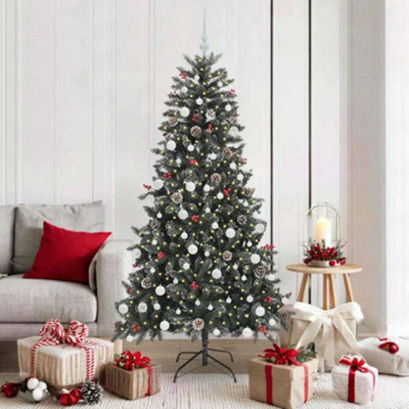 Image of vidaXL Artificial Christmas Tree with 300 LEDs, White Balls Green 99 x 99 x 180 cm, Green 3395883