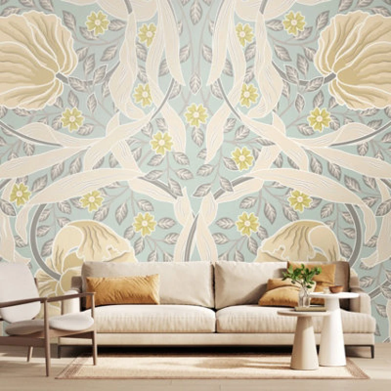 Image of Origin Murals Flower Circle - Duck Egg And Linen Matt Smooth Paste The Wall Mural 300Cm Wide X 240Cm High