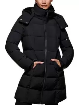 Image of DKNY Padded Long Line Coat, Black, Size L, Women