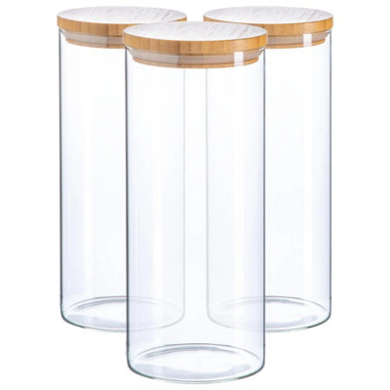 Image of Argon Tableware Scandi Glass Storage Jars with Wooden Lids 1.5 Litre Pack of 3 Clear