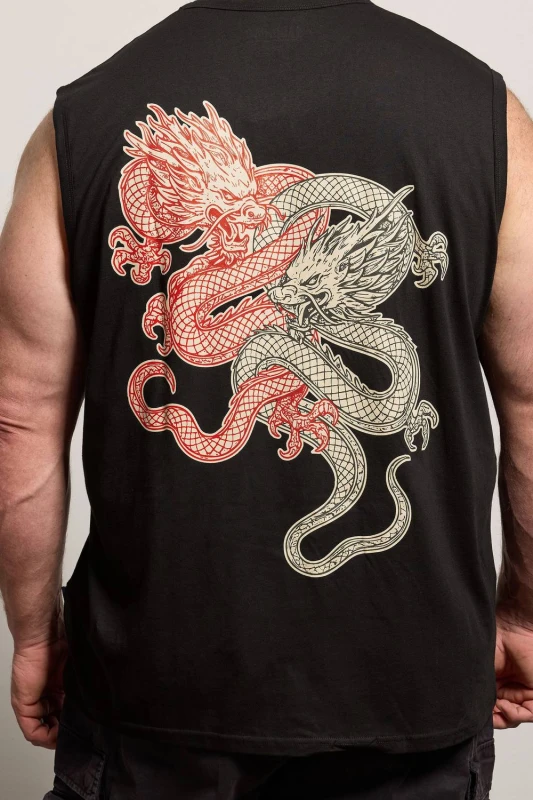 Image of BadRhino Mens Dragon Graphic Vest in Black Size: 4XL Black Male 4XL