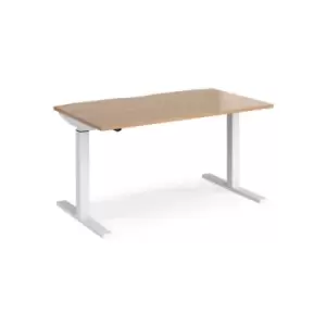 Image of Height Adjustable Desk Rectangular Desk 1400mm Beech Tops With White Frames 800mm Depth Elev8 Mono