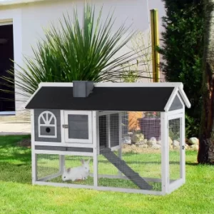 Image of PawHut Rabbit Hutch Wood Bunny Cage for Outdoor Indoor with Pull Out Tray Run Box Ramp Asphalt Roof for Small Animals Grey