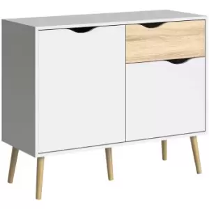 image of Oslo Sideboard - Small - 1 Drawer 2 Doors in White and Oak - White and Oak