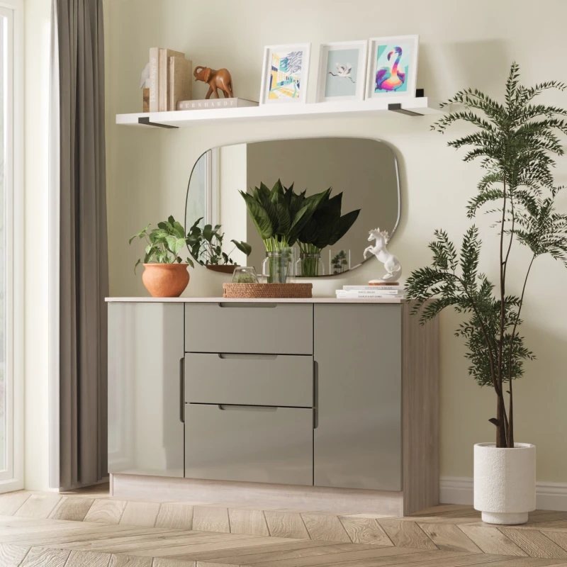 Image of Ready Assembled 2 U Lucca 2 Door 3 Drawer Sideboard (Ready Assembled) in Grey Grey Unisex