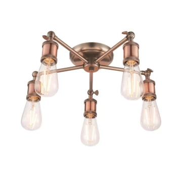 Image of Endon Hal - 5 Light Semi flush Aged Pewter, Aged Copper Plate, E27