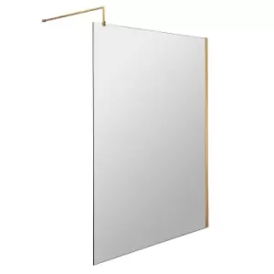 image of Hudson Reed 1400mm Wetroom Screen With Brass Support Bar - Brushed Brass