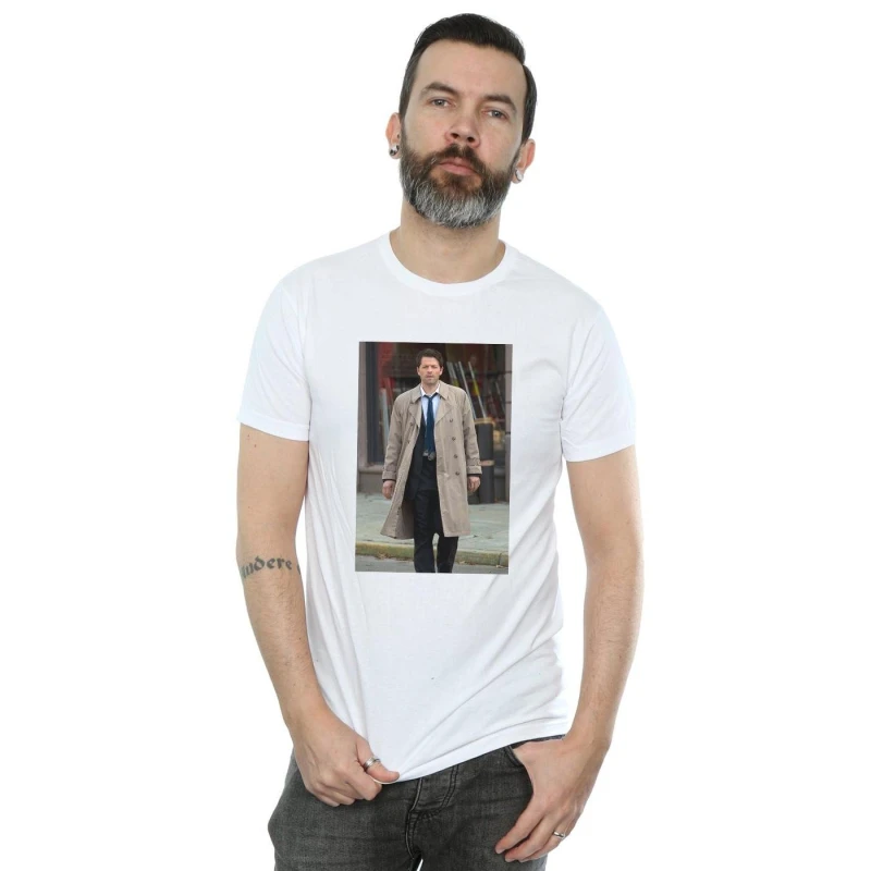 Image of Supernatural Supernatural Men Castiel Photograph T-Shirt in White Size: Small White S Male 5057972552025