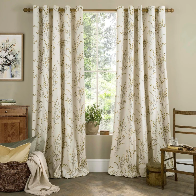 Image of Laura Ashley Pussy Willow Eyelet Curtains, 162 x 182cm, Ochre
