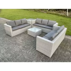 Image of Fimous 9 Seater Outdoor Light Grey Rattan Lounge Complete Sofa Set with Square Coffee Table and Side Table