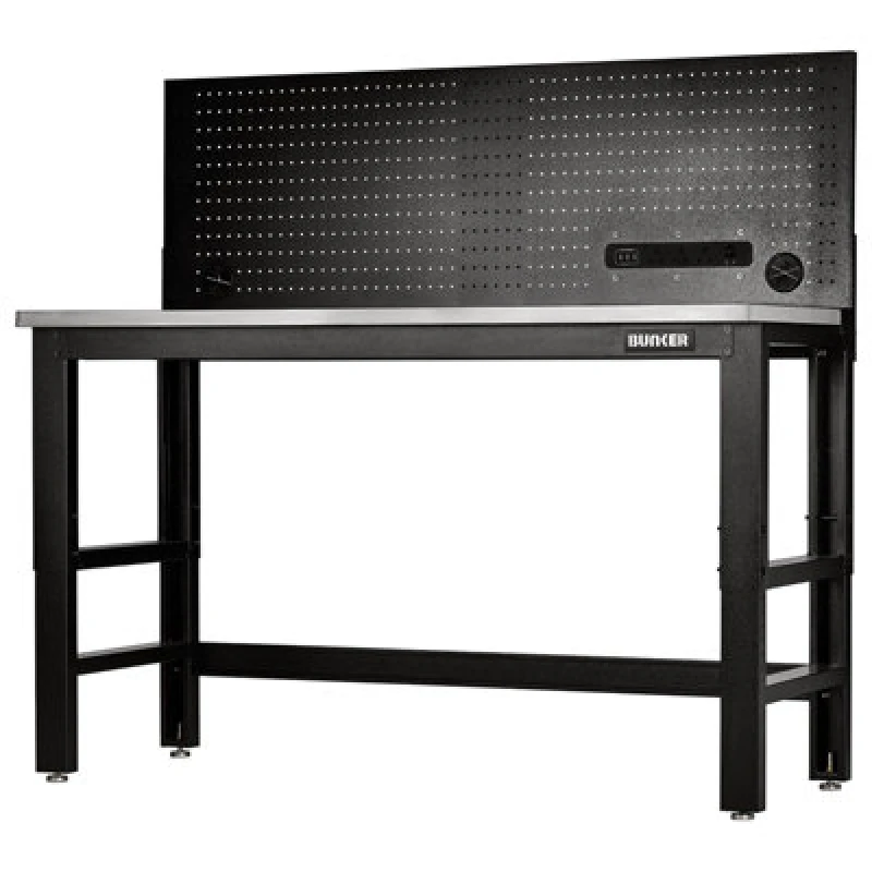 Image of Bunker Stainless Steel Worktop Workbench and Power Pegboard 28097 Length: 1.5m