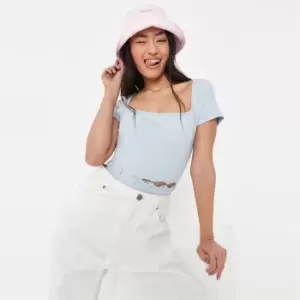 image of Missguided Exposed Button Cut Out Body - Blue