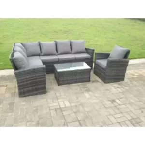 Image of Fimous 7 Seater High Back Outdoor Dark Grey Rattan Lounge Complete Sofa Set with Oblong Coffee Table