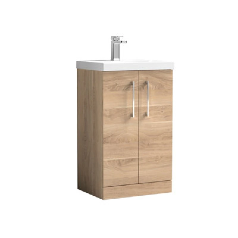 Image of Balterley Contemporary Bathroom Floor 2-Door Vanity & Basin, Bleached Oak, 500mm in Brown Brown Unisex