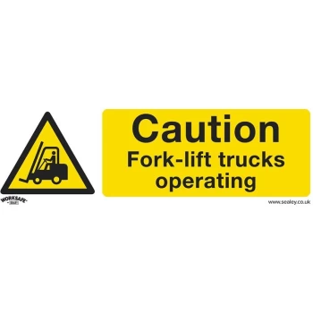 Image of SS44V10 Warning Safety Sign - Caution Fork-Lift Trucks - Self-Adhesive Vinyl - Pack of 10 - Sealey
