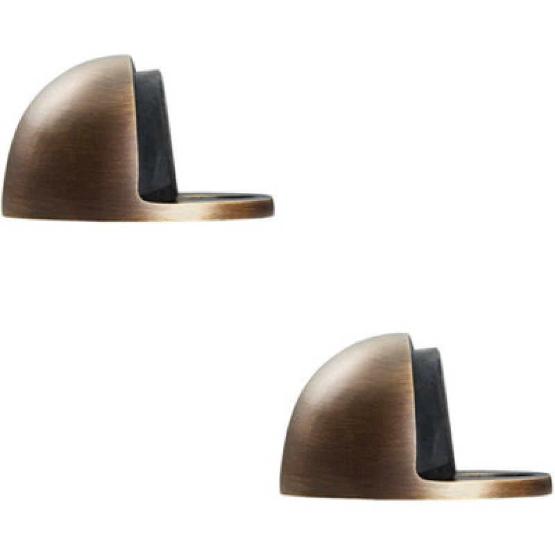 Image of Loops 2x Floor mounted Oval Doorstop 44 x 22mm Antique Brass Half Moon Stopper Metallics