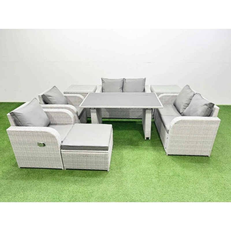 Image of Fimous 8 Pieces Patio Garden Furniture Sets with Cushions 2 Side Tables Stool in Light Grey Light Grey Unisex