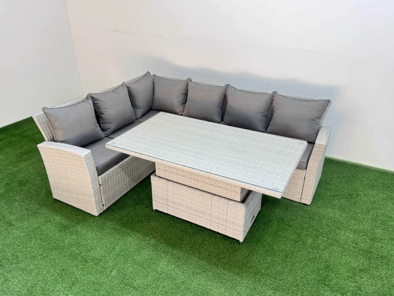 Image of Fimous Rattan Outdoor Garden Furniture Corner Sofa Light Grey Light Grey Unisex