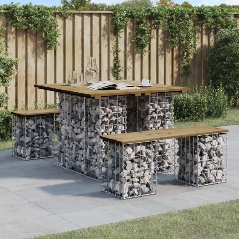 Image of VIDAXL Garden Bench Gabion Design 100x102x72cm Impregnated Wood Pine Vidaxl 8720845446383