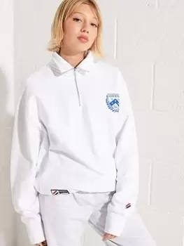 Image of Superdry College Half Zip Sweat - White, Optic, Size Xs/S, Women