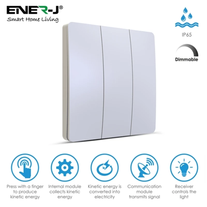 Image of Ener-J 3 Gang Wireless Kinetic Switch Dimmable/Non Dimmable (white body)