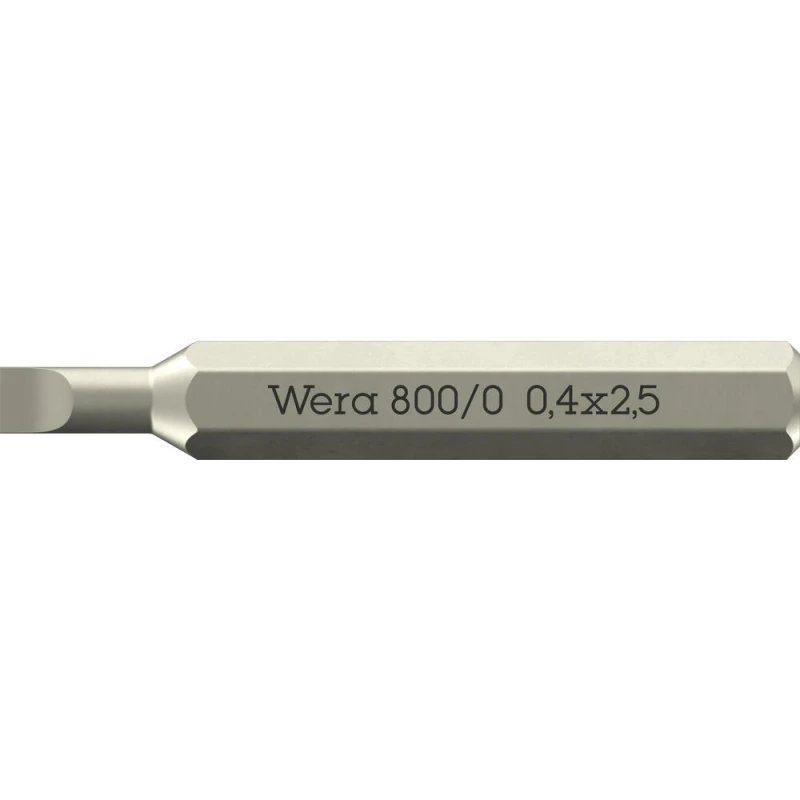 Image of Wera 800/0 4mm Hex Drive Slotted Micro Screwdriver Bits 3mm 30mm Pack of 1 5058101001