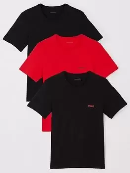 image of HUGO Bodywear 3 Pack T-Shirt - Black/Red, Black, Size 2XL, Men