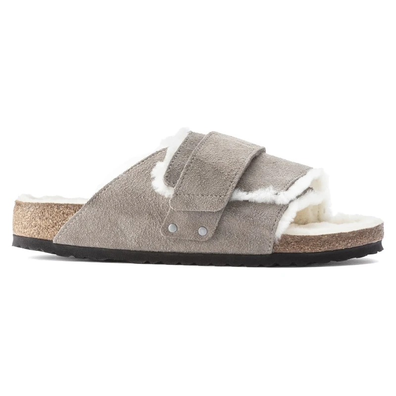 Image of Birkenstock Suede leather/slipper fur sheepskin sandals Birkenstock Kyoto Gris Male 39