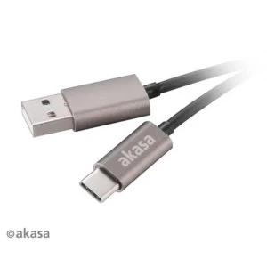 Image of Akasa USB 2.0 A (M) to USB 2.0 C (M) 1m Grey Retail Packaged Data Cable