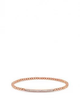 image of Simply Silver 14Ct Rose Gold Plated Sterling Silver Cubic Zirconia Bar Beaded Stetch Bracelet