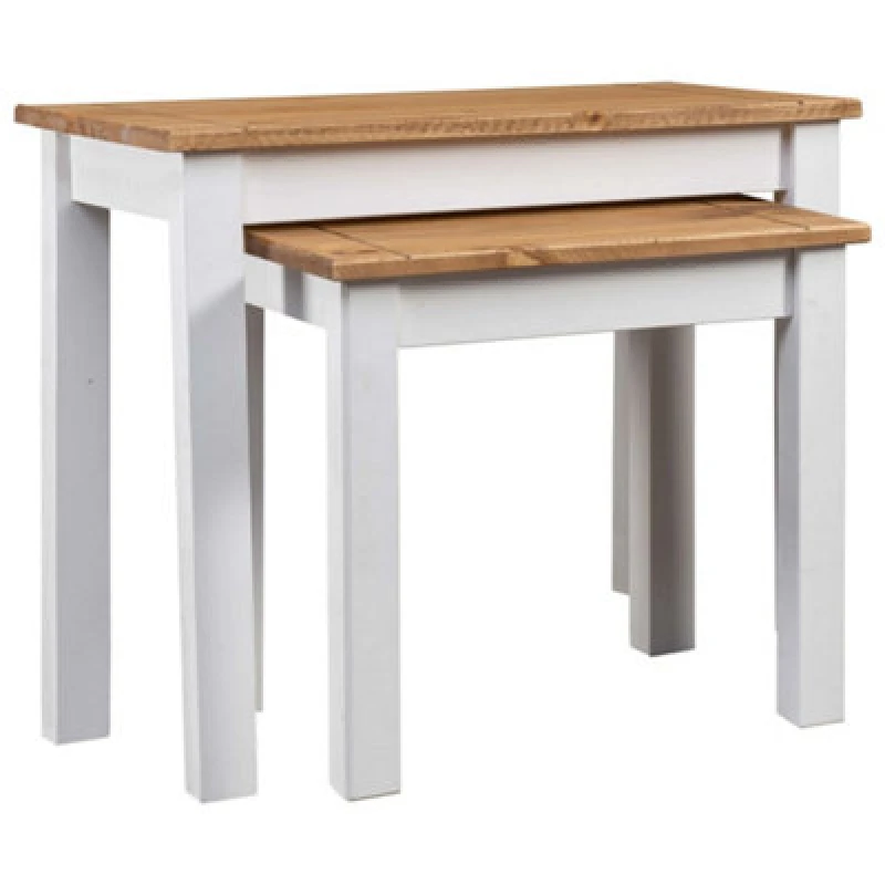 Image of vidaXL 2x Solid Pine Wood Nesting Tables White Couch Side Coffee Table Home
