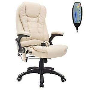 image of HOMCOM PU Leather Office W/Massage Function, High Back-Cream