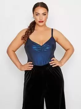Image of Yours Blue Foil Bodysuit, Blue, Size 16, Women