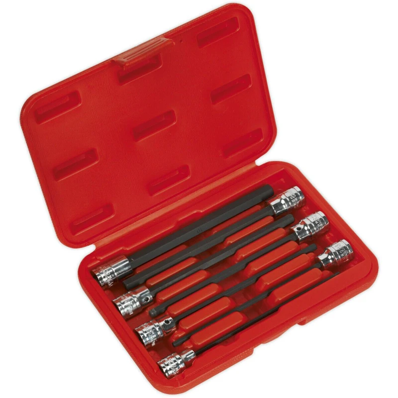 Image of Loops 7pc Hex Socket Bit Set 3/8" Square Drive 3mm to 10mm - 150mm Long Shaft S2 Steel Metallics