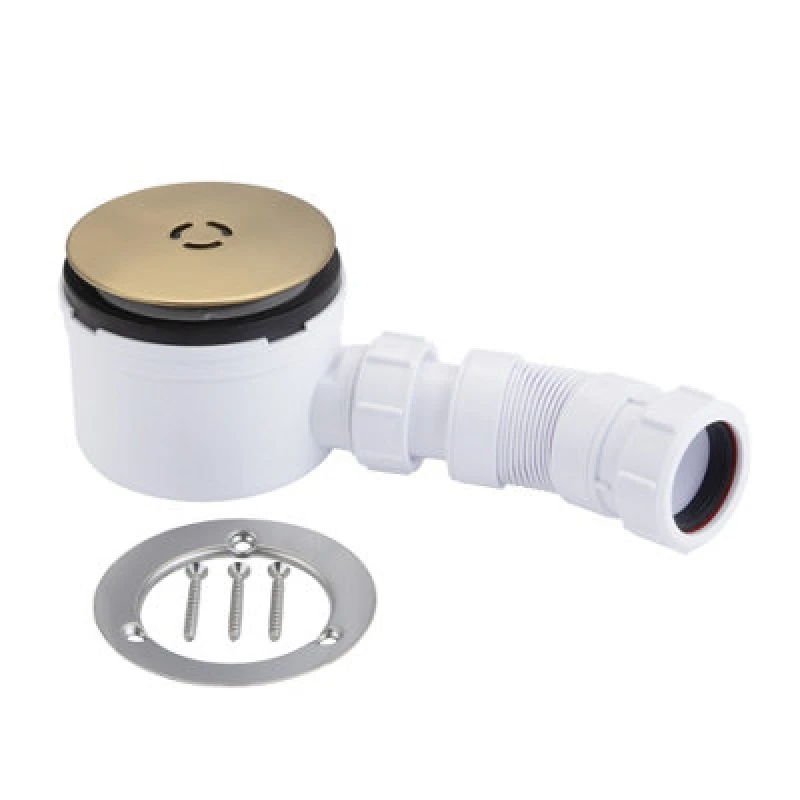Image of Mcalpine Brushed Brass 3 Pin Shower Trap With Flexible Adaptor For Efficient Drainage