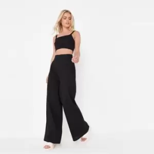 Image of Missguided Petite Linen Look Wide Leg Trouser Coord - Black