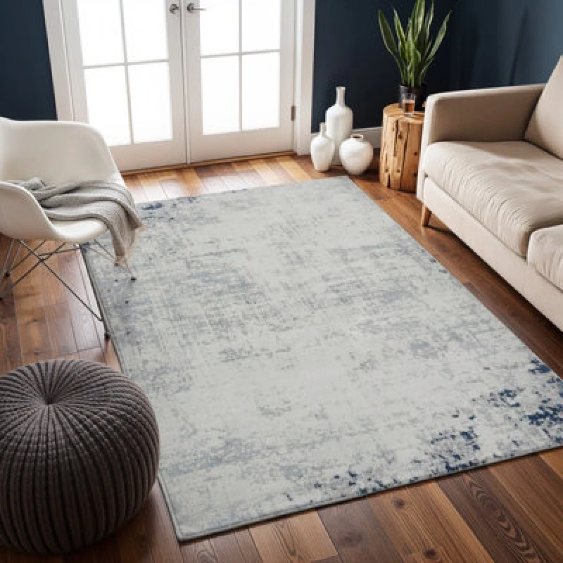 Image of Livabliss Abstract Modern Marble Dark Blue Alix Area Rug 160 X 215cm - Easy Care, Non Shedding, Ideal For Living Room & Bedroom