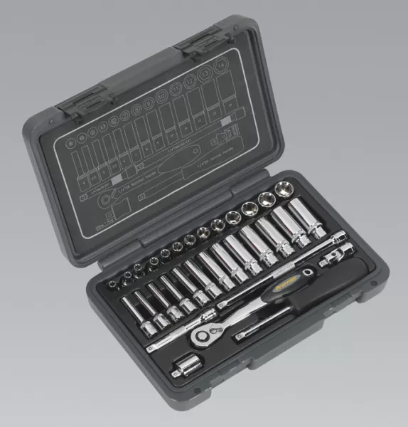 image of Genuine SEALEY AK7950 Socket Set 32pc 1/4Sq Drive 6pt WallDrive&#174; Metric