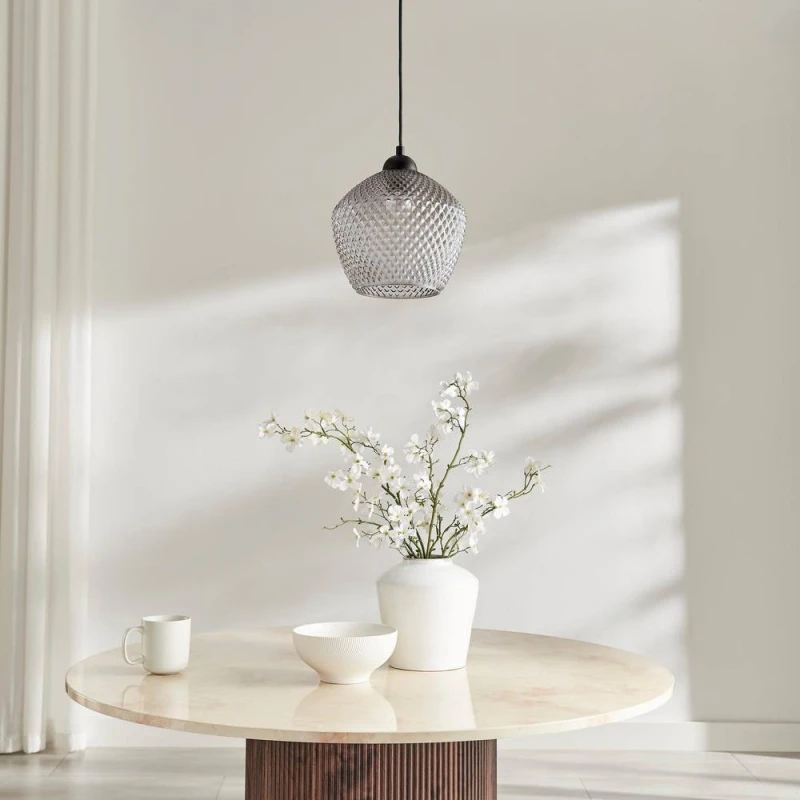 Image of FurnitureboxUK Abigail Smoky Grey Glass Pendant Ceiling Light Grey Unisex
