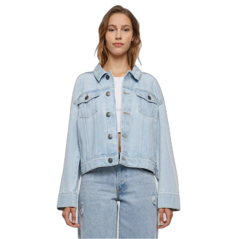 Image of Urban Classics Womens oversized denim jacket Urban Classics 80's Turquoise Female S