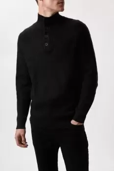 Image of Mens Super Soft Black Button Up Knitted Funnel